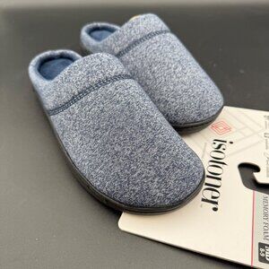 Isotoner Mens Gel-Infused‎ Memory Foam Slippers Size M Gray Heathered Slip On